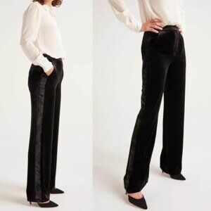Boden Selwood Velvet Silk Wide Leg Pants Black Size 6 Long